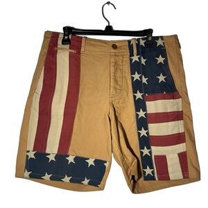 Denim & Supply Ralph Lauren American Flag Mens’ 34 Khaki Chino Shorts 9” Inseam